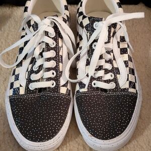 Vans Black and White Checkered Sparkle Athletic Shoes 8.5